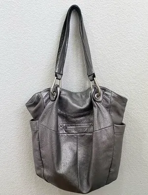 B. MAKOWSKY Metallic Silver Double Handle Shoulder Bag thumbnail 3