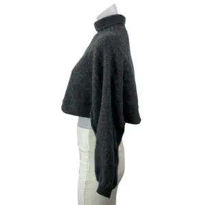 Free People Women's Dark Gray 100% Cashmere Turtleneck Cropped Sweater Top S thumbnail 2