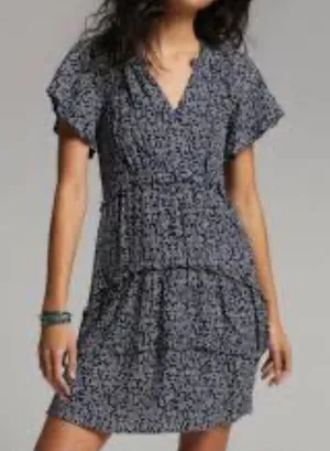 ANTHROPOLOGIE Robin Tiered Ruffle Dress‎ in Navy and White Polka Dot thumbnail 1
