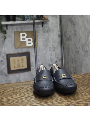 NWT COACH Womens Sculpted C Leather Driver Loafer Shoes Midnight Navy Blue 7.5B thumbnail 4