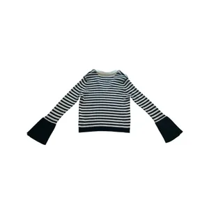 Maeve Anthropologie Collared Sweater XL Black White Striped‎ Gold Button Cuffs thumbnail 7