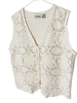 VINTAGE JUST FOR WOMEN Crochet Knit Vest thumbnail 3