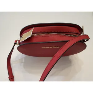 NWT Michael Kors Jet Set Travel Oval Crossbody Bag Red Zip Gold Hardware Strap thumbnail 9