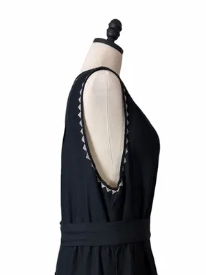 Soft Surroundings Embroidered Tiered Midi Dress Size 2X Linen Blend Belted Black thumbnail 9