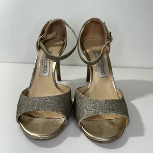 Jimmy Choo Annie D'Orsay Ankle-Strap Glitter Sandals Heels thumbnail 6