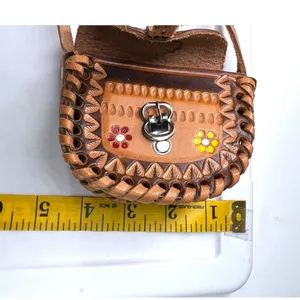 vintage handmade leather mini girls coin purse shoulder bag tooled crossbody thumbnail 7