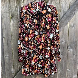NWT Free People Daisy Jane Black Floral Swing Dress Generous Medium Retail $148 thumbnail 6