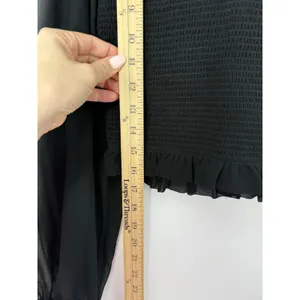 Aritzia Wilfred Tempest Blouse Black Smocked Sheer Sleeve Crop Top Size S thumbnail 12