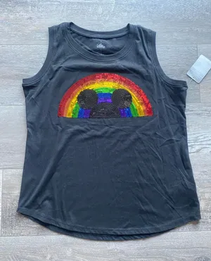 Disney Pride Tank Womens Sz Medium Black Rainbow Sequin Mickey Design NWT thumbnail 1