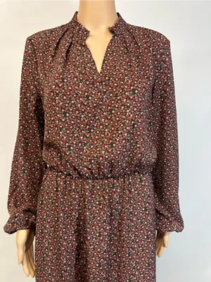 Source Unknown Burgundy Floral Long-Sleeve Midi Dress thumbnail 9