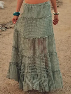 NWT Promesa Striped Lace Tiered Maxi Skirt thumbnail 3