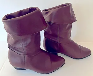 Women’s Burgundy Fold Down Mid Calf Faux Leather Block Heel Boots thumbnail 1