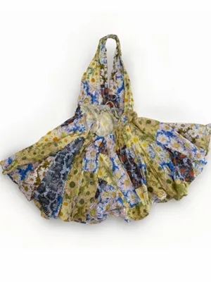 NEW ZARA halter neck short dress Backless patchwork floral Swing MEDIUM thumbnail 4