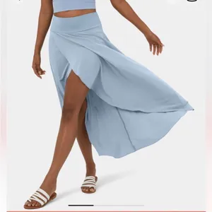 Halara High Waisted High Low Ruffle 2-in-1 Flare Mesh Maxi‎ Skirt Blue M thumbnail 2
