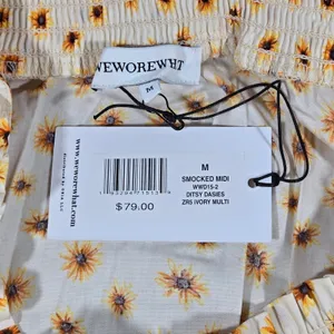 WeWoreWhat Smocked Midi Dress Ditsy‎ Daisies Ivory Multi Womens Size M New thumbnail 6