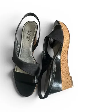 Franco Sarto Blink Black Patent Leather Cork Wedge Slingback Sandals Women 8M thumbnail 1