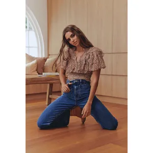Free People Beatrice Floral Print Brown Lace Up Puff Sleeve Blouse Top Size S thumbnail 4