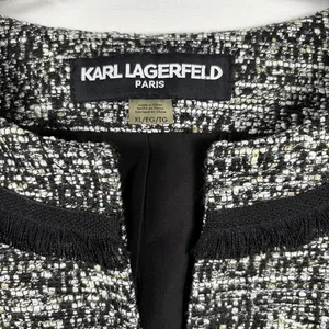 Karl Lagerfeld black/white Tweed‎ Suit Jacket Cropped work casual XL thumbnail 3