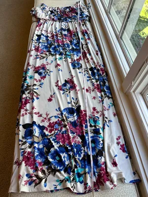 White with bright Blue & Pink Floral On or Off the Shoulder Maxi Dress size 3XL thumbnail 7