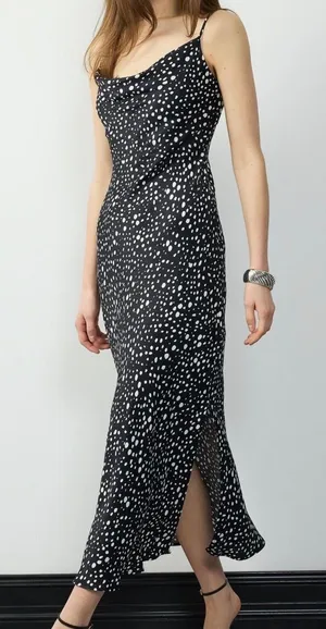 Black and White Satin Polka Dot Dress thumbnail 1