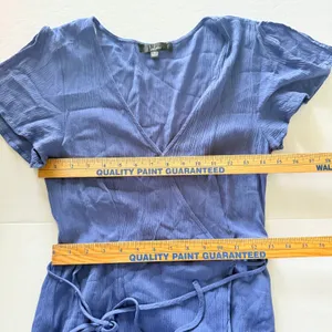 Lulus Heart of Marigold Denim Blue Wrap Flutter Sleeve Travel Maxi Dress Sz S thumbnail 8