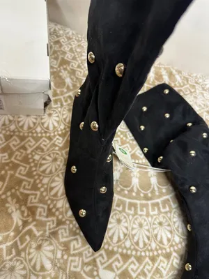 a new day Justice Black Suede likeKnee Boots with Gold Studs thumbnail 6