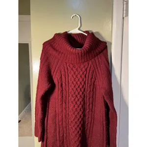 Banana Republic Women's Sz Large Sweater Dress Cowl Neck Burgundy Cableknit Wool thumbnail 3