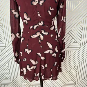 Reformation Butterfly Print Long Sleeve Mini Dress Maroon Red Size‎ 2 thumbnail 8