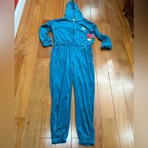 NWT Juicy By Juicy Couture Jumpsuit peacock Velour‎ Hooded Long Sleeve Zip Up L thumbnail 4