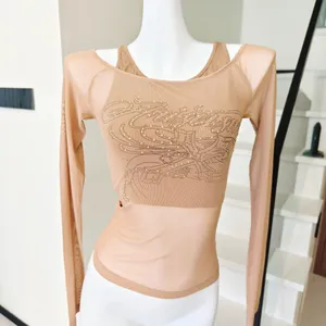 Mesh Long Sleeve Top Rhinestone Letter Graphic thumbnail 2