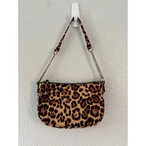 Y2K Leopard Print Shoulder Bag Gold Chain Strap Mini Baguette Purse EUC Retro thumbnail 3