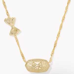 Kendra Scott x LoveShackFancy Gold Bow Elisa Necklace Pastel Blue Rosa Beux thumbnail 7
