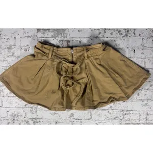 American Eagle Tan Pleated Skirt Sz 0 Cotton Lyocell Blend‎ Back Zip thumbnail 2