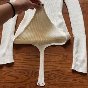 Abercrombie Ribbed Sweater V-Neck Long Sleeve Bodysuit Cream XS thumbnail 3