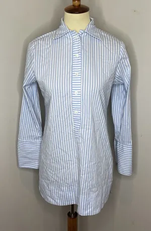 CK Bradley Blue White Stripe Cotton Blend Collared Tunic Blouse Medium‎ M thumbnail 1