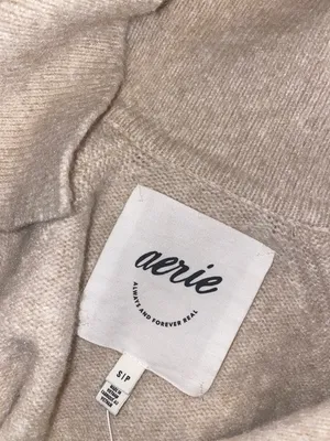 NWT!! Aerie Cream Collared V-Neck Knit Pullover Sweater Size Small Oversized thumbnail 5