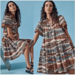 Hunter Bell Jenkins Dress Womens Brown Tribal Tiered Mini Size S thumbnail 2