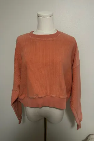 Aerie Coral Crewneck Ribbed Sweater Cropped Oversized Pullover thumbnail 1