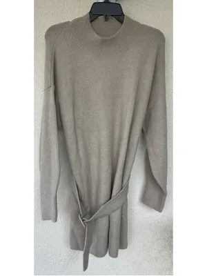 & Other Stories Beige Knit Sweater Dress M Belted Mock Neck Thick Oversized Prep thumbnail 5