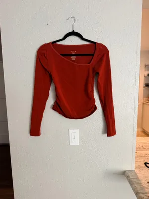 Intimately free people asymmetrical neckline rust red long sleeve shirt XS/S thumbnail 2