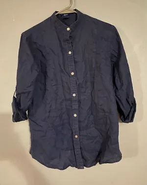 Chaps Top Women’s Button Up Roll Tab Long Sleeve Solid Blue Casual Small thumbnail 1