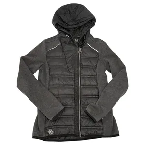 Michael Kors Black Knit-Sleeve Puffer Coat Hooded‎ Zip Up Women's Size Small thumbnail 1