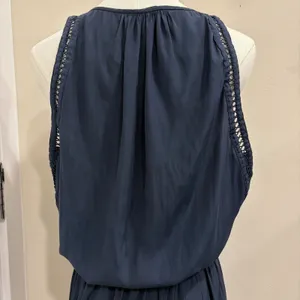 Ramy Brook Elda Sleeveless Keyhole Smocked Blouson Mini Dress Navy Blue Medium thumbnail 6