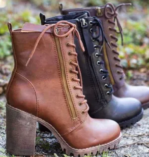 Soda Brown Lace Up Combat Boots thumbnail 3