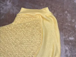 Vintage Peppermint Pale Yellow Openwork Knit Short Sleeve Top thumbnail 3