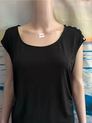 Premise Women’s Black Short Sleeve Scoop Neck Top with Shoulder Stud Detail XL thumbnail 8