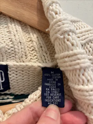 GAP Vintage 80s Sweater Fair Isle Turtleneck Chunky 100% Cotton Medium thumbnail 6