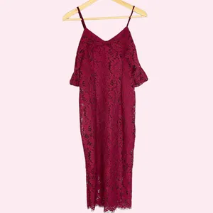 Boohoo Jess Lace Open Shoulder Dress Midi Berry NWT New Cocktail Straps‎ Bodycon thumbnail 11