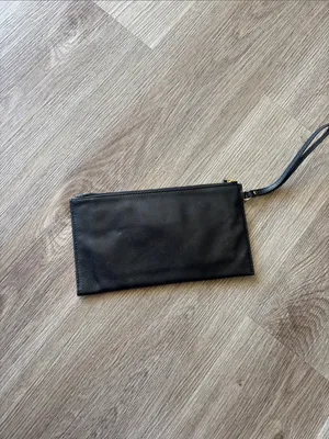 Michael Kors Black Leather Wristlet with Gold MK Medallion thumbnail 2
