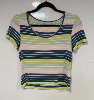 American Eagle blue green and purple stripe soft shirt‎ thumbnail 1